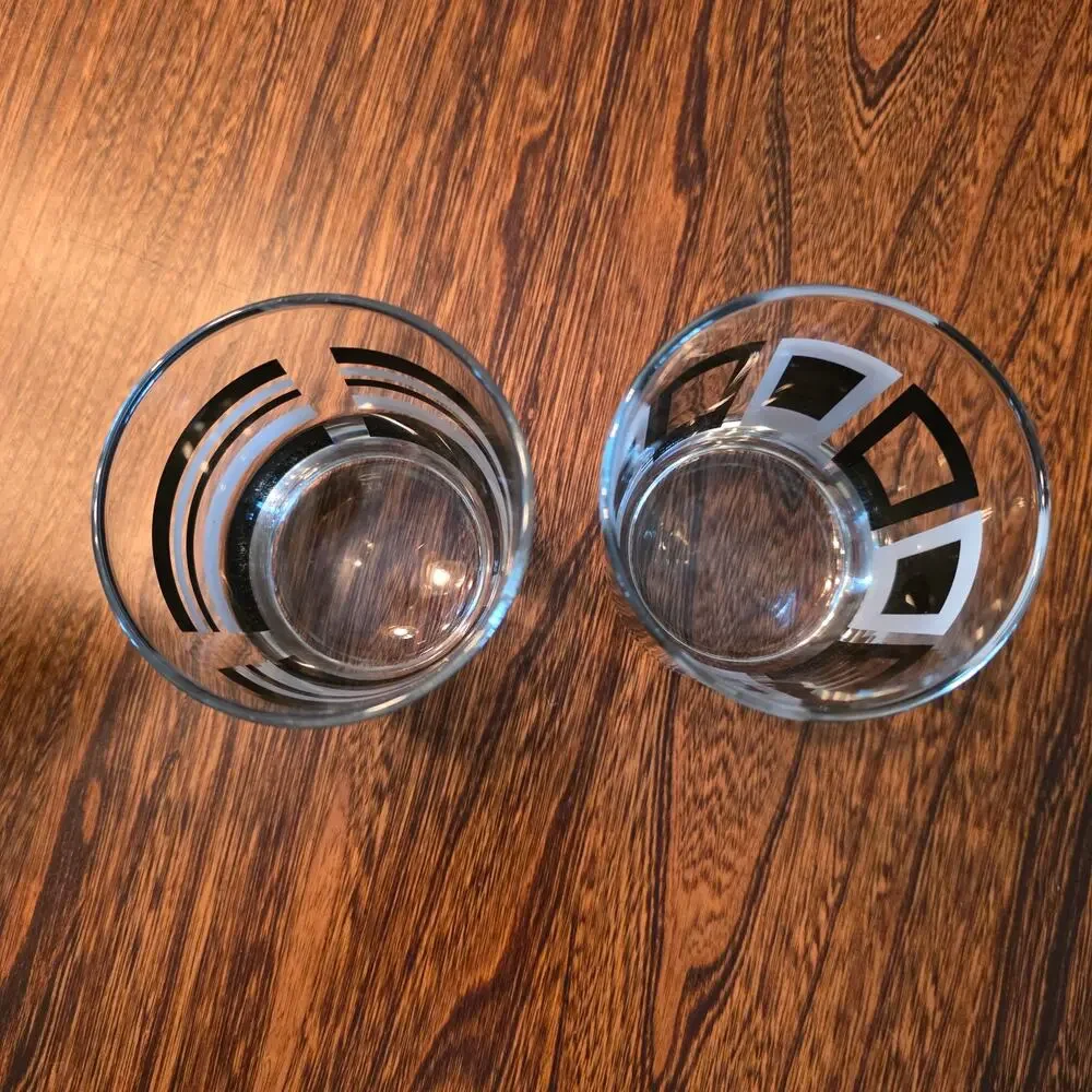IKEA retired Godis MCM Retro Rocks Lowball Glasses Set of 2 Pruetz Black White